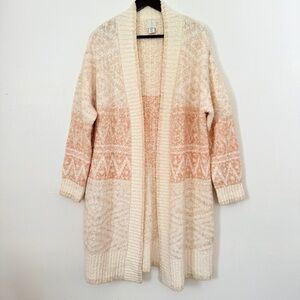 JOIE Cream Chunky Aztec Duster Open Cardigan Sweater Coat Sz M Chunky